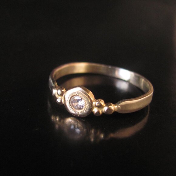 14K yellow gold ring set with 0.10ct diamond. Handmade UNIQUE Engagement ring - Picture 8 of 14